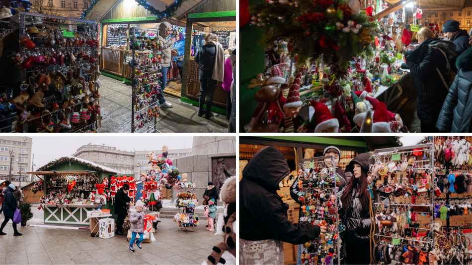 Łódź. Jarmark Bożonarodzeniowy na placu Wolności w Łodzi stoiska, kramy