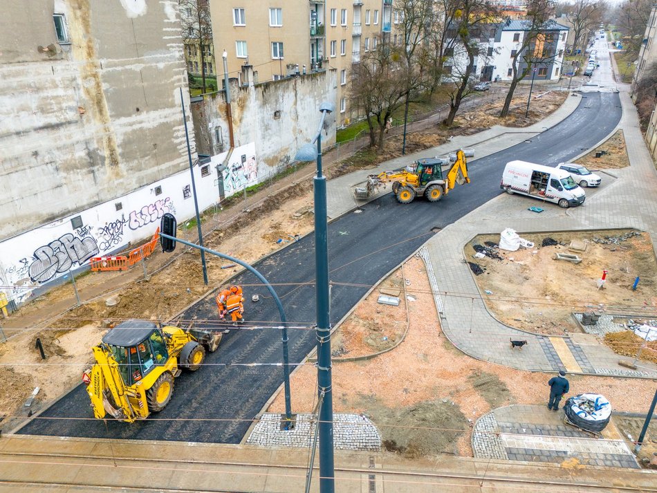 remont ulicy widziany z lotu ptaka