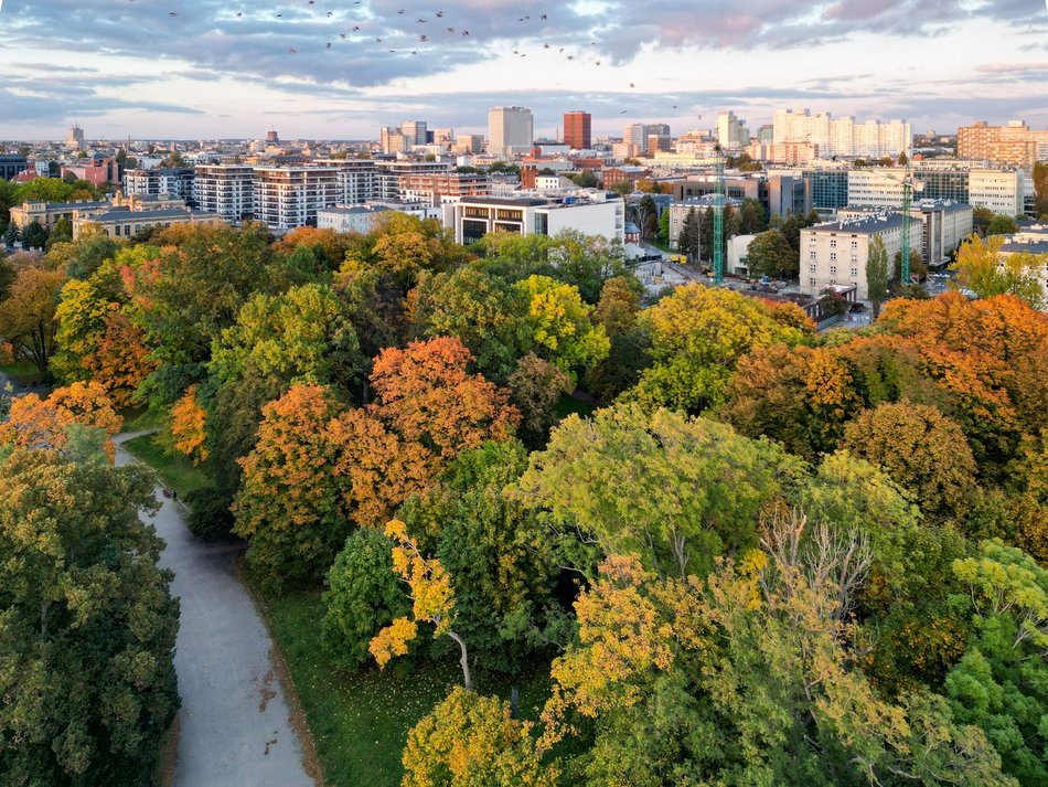 Park Poniatowskiego w jesiennych barwach. Baśniowy krajobraz w centrum miasta