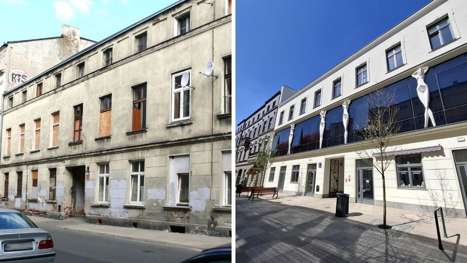 Kamienica przy ul. Włókienniczej 6 w Łodzi przed i po rewitalizacji