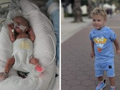 Łódź. Światowy Dzień Wcześniaka w Łodzi. Na zdjęciu Kordian, wcześniak urodzony w ICZMP w Łodzi