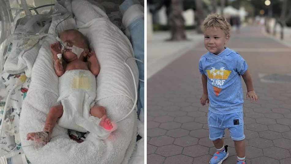 Łódź. Światowy Dzień Wcześniaka w Łodzi. Na zdjęciu Kordian, wcześniak urodzony w ICZMP w Łodzi