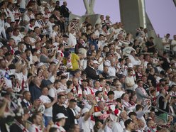 Łódź. Kibice na meczu ŁKS Łódź - Pogoń Siedlce