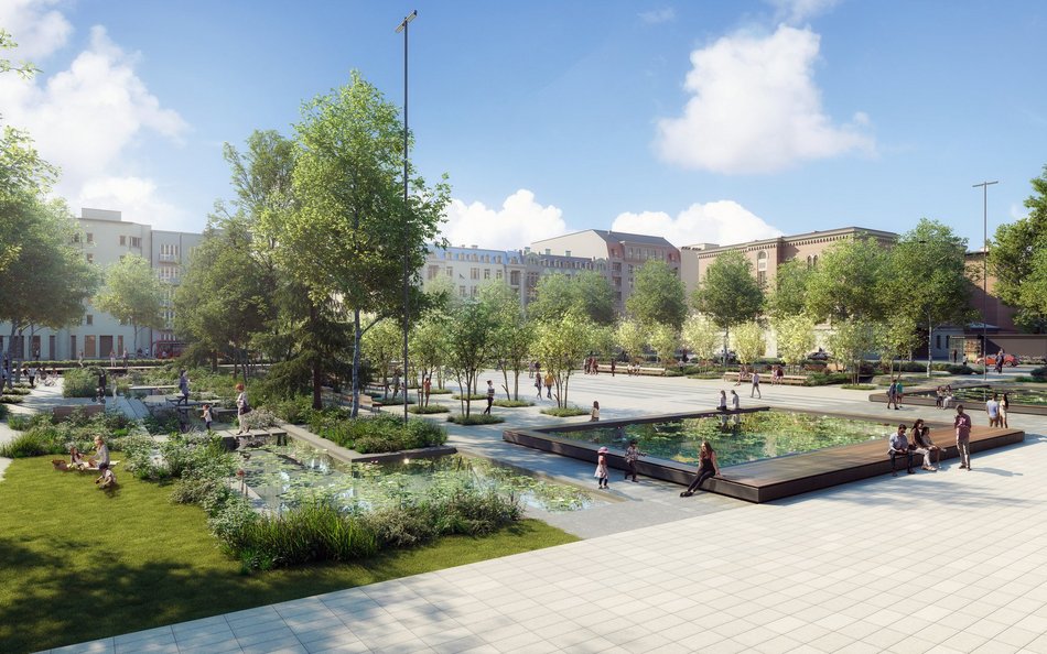 wizualizacja wyglądu placu miejskiego