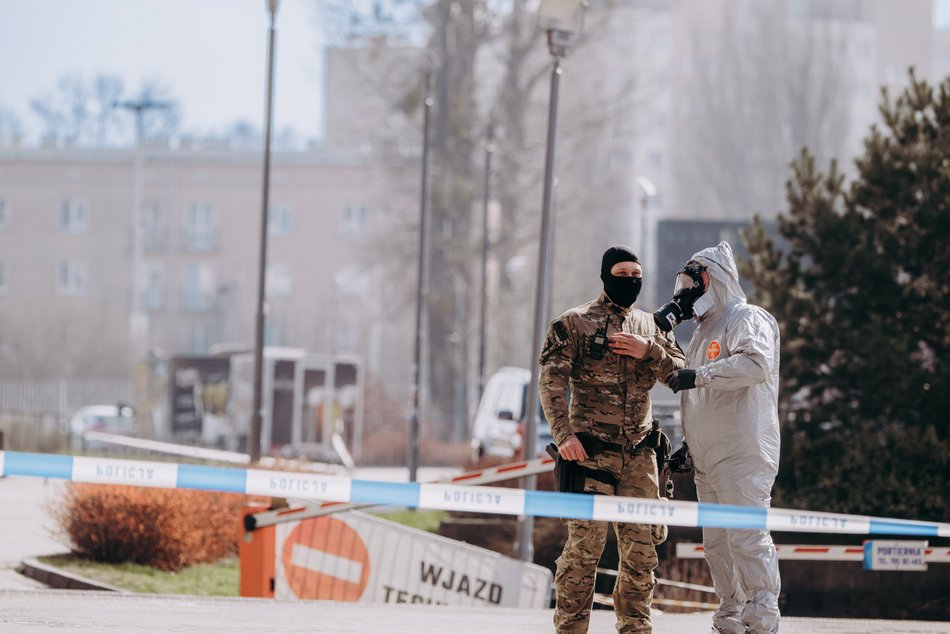 Ćwiczenia służb specjalnych na stadionie im. Władysława Króla w Łodzi