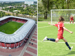 Stadion Widzewa, dzieci grające w piłkę nożną