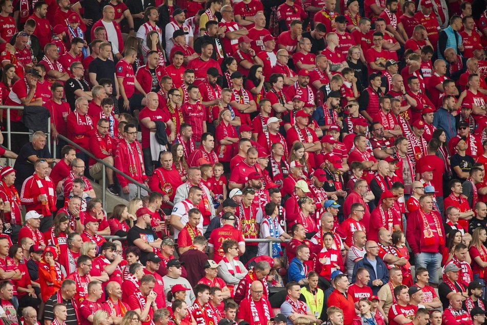 Kibice na meczu Widzewa Łódź z Lechem Poznań