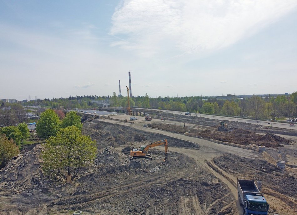 Budowa wiaduktów ul. Przybyszewskiego - zdjęcia z lotu ptaka