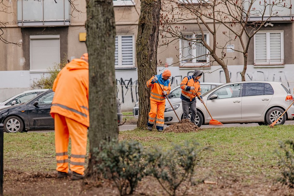 Sprzątanie po zimie w parkach w Łodzi