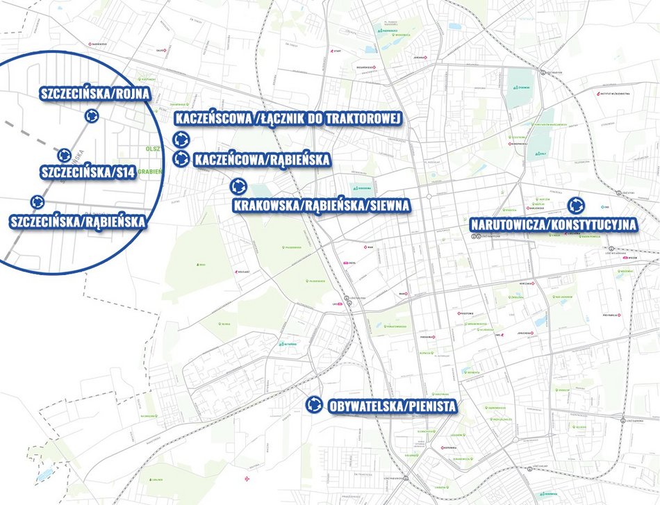 Łódź. Nowe ronda w Łodzi - mapa
