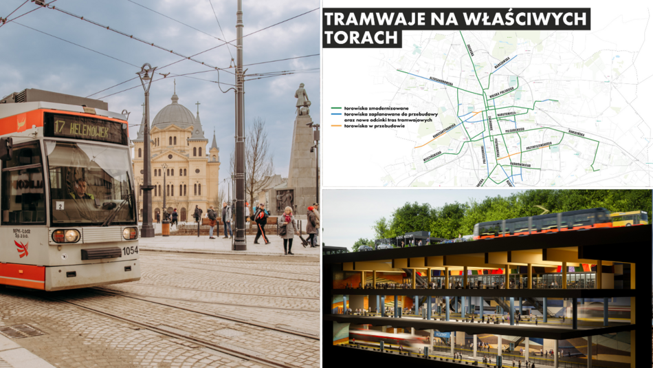 Tramwaj na placu Wolności, mapa remontów torowisk, metro Łódź Koziny