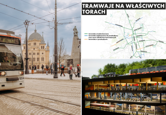Tramwaj na placu Wolności, mapa remontów torowisk, metro Łódź Koziny