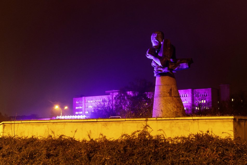 Fioletowa iluminacja rozświetliła ICZMP w Łodzi. Z okazji Światowego Dnia Wcześniaka