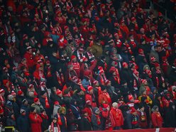 Łódź. Kibice na meczu Widzewa Łódź z Jagiellonią Białystok