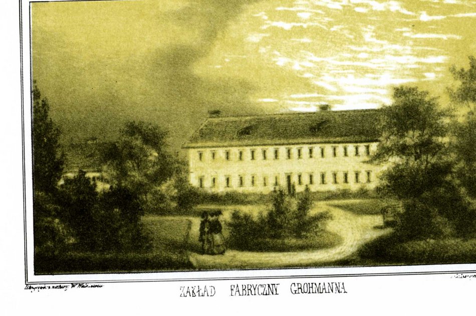 Pierwszy zakład Traugotta Grohmana w posiadle Lamus z lat 40. XIX w.