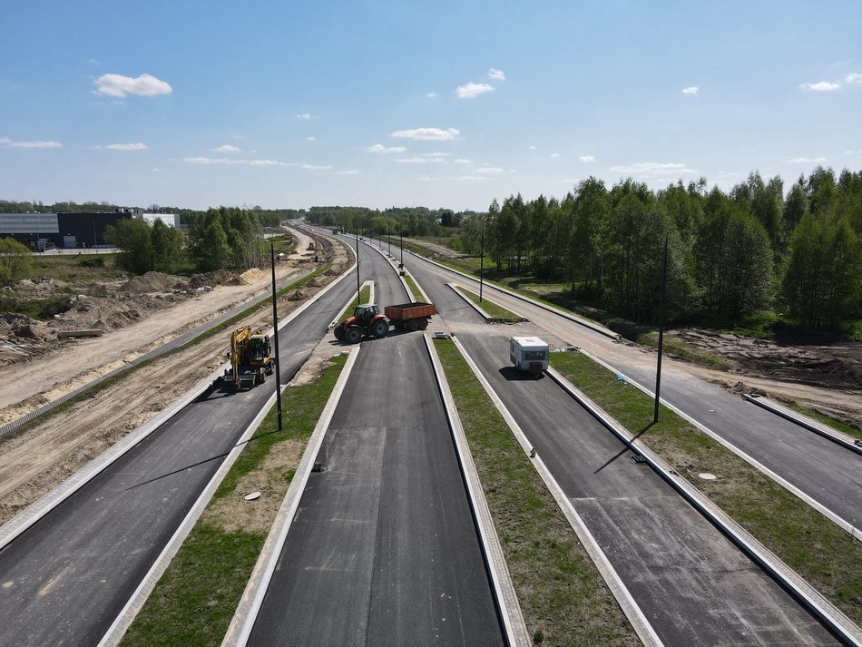 Widok z lotu ptaka na budowę Trasy Górna