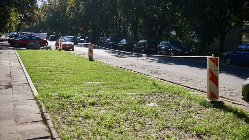 Zielony parking na Teofilowie prawie gotowy. Geokrata i trawa zamiast kostki brukowej - fot. Radosław Jóźwiak