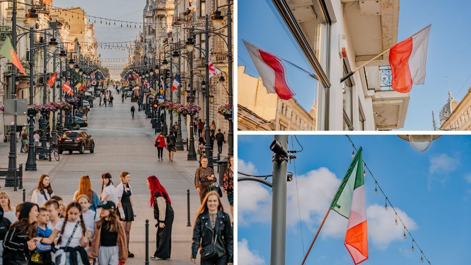 Flagi uczestników Euro 2024 na Piotrkowskiej