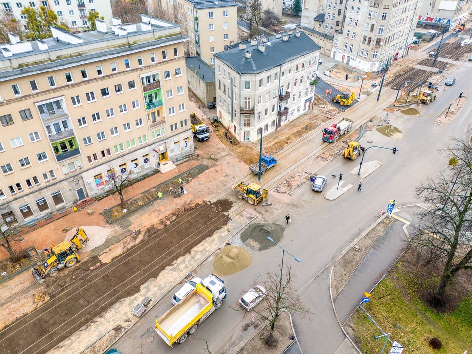 remont ulicy widziany z lotu ptaka