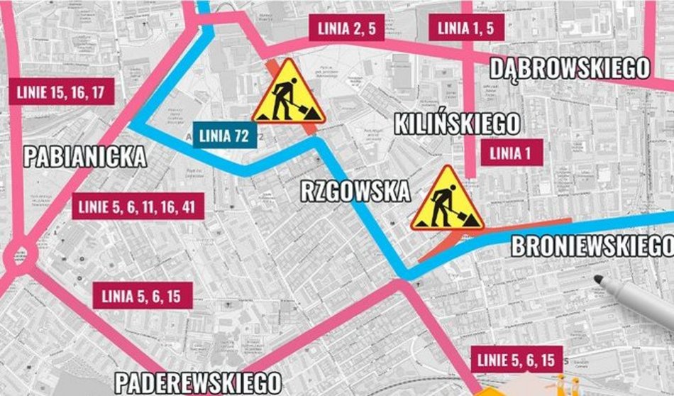 Łódź. Remont Rzgowskiej. Mapy