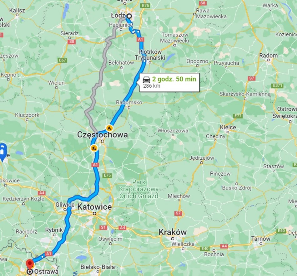 Автомагістраль А1 готова! У подорож з Лодзі до Чехії менш ніж за 3 години, фото Google Maps