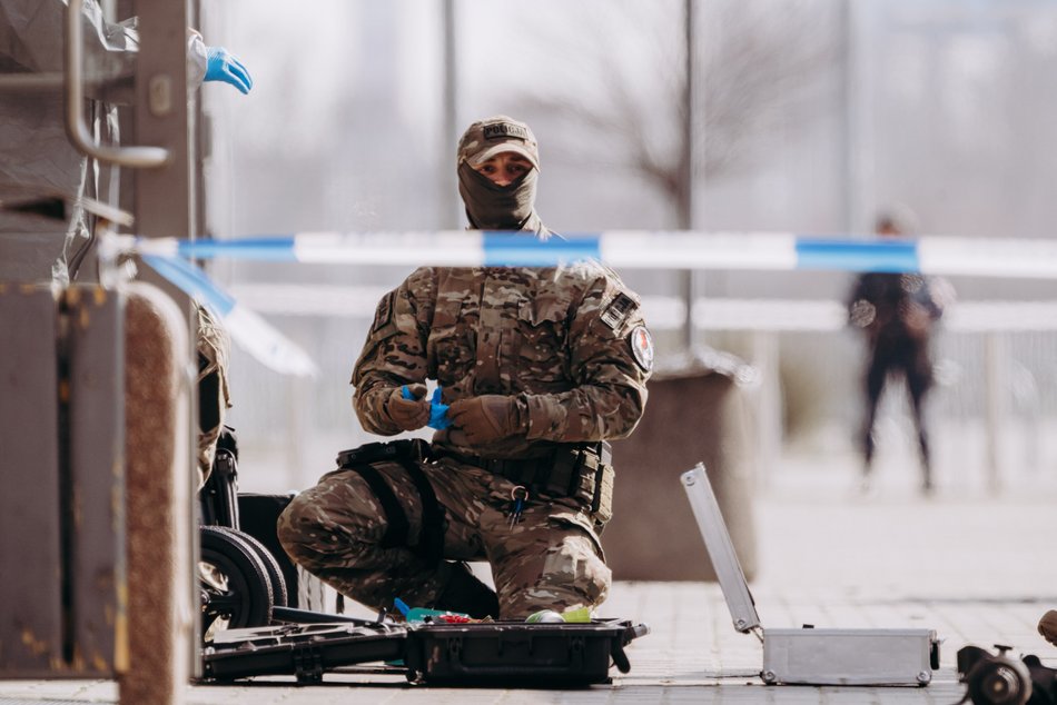 Ćwiczenia służb specjalnych na stadionie im. Władysława Króla w Łodzi