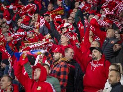 Kibice na meczu Widzewa Łódź z Koroną Kielce