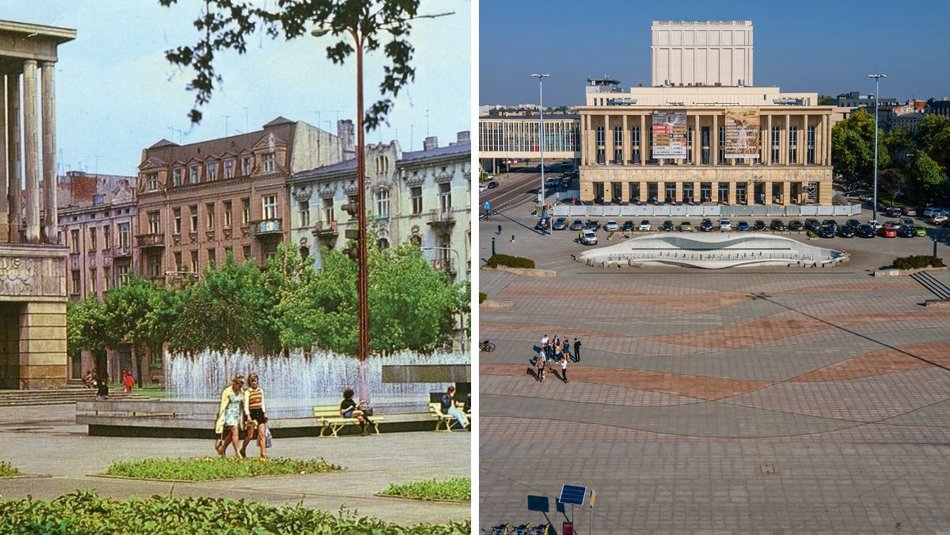 Plac Dąbrowskiego w Łodzi - kiedyś i dziś 