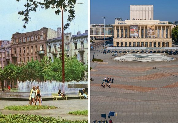 Plac Dąbrowskiego w Łodzi - kiedyś i dziś 