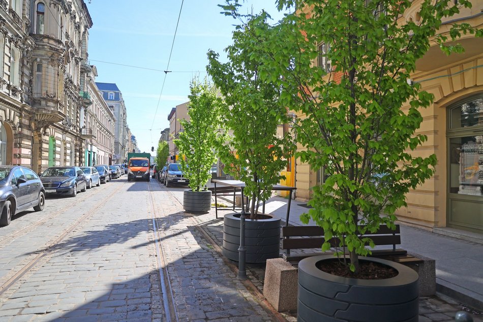 Nowe drzewa przy Zielonej w Łodzi. Zobacz, jak stawiali wielkie donice