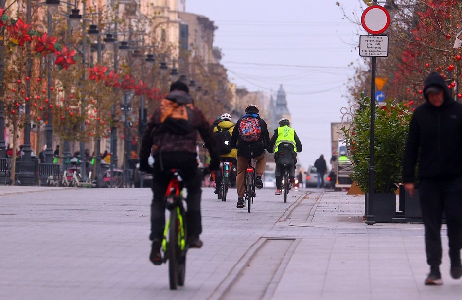 Łódź. rowerzyści