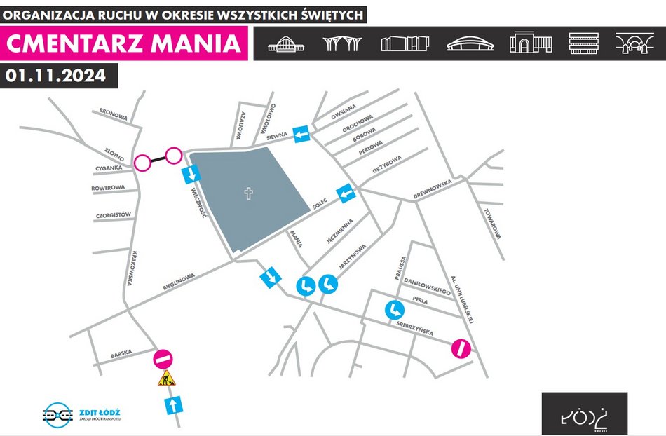 Jak dojechać na cmentarze w Łodzi we Wszystkich świętych 2024