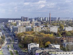 Łódź z lotu ptaka, panorama centrum Łodzi