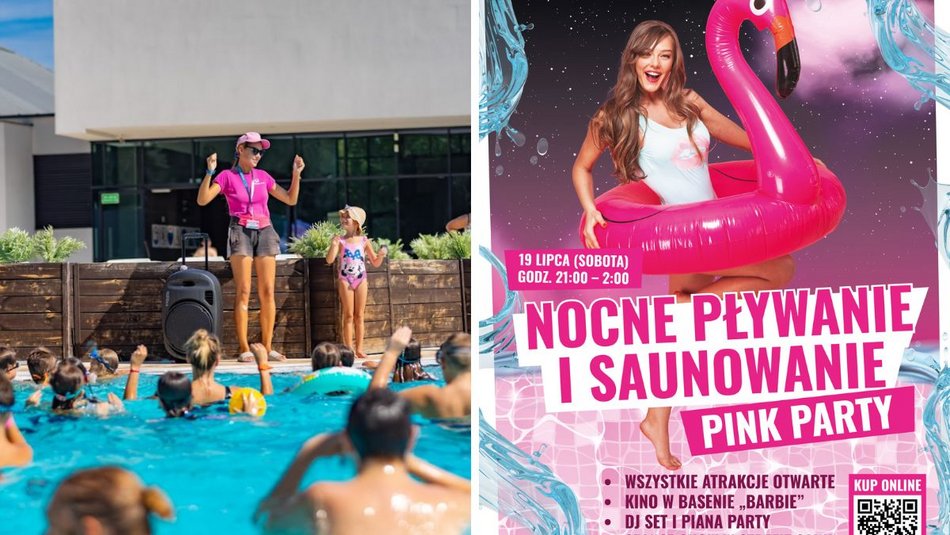 Łódź. Pink Party w Aquaparku Fala. Dmuchane flamingi, DJ, koktajle i oglądanie „Barbie"
