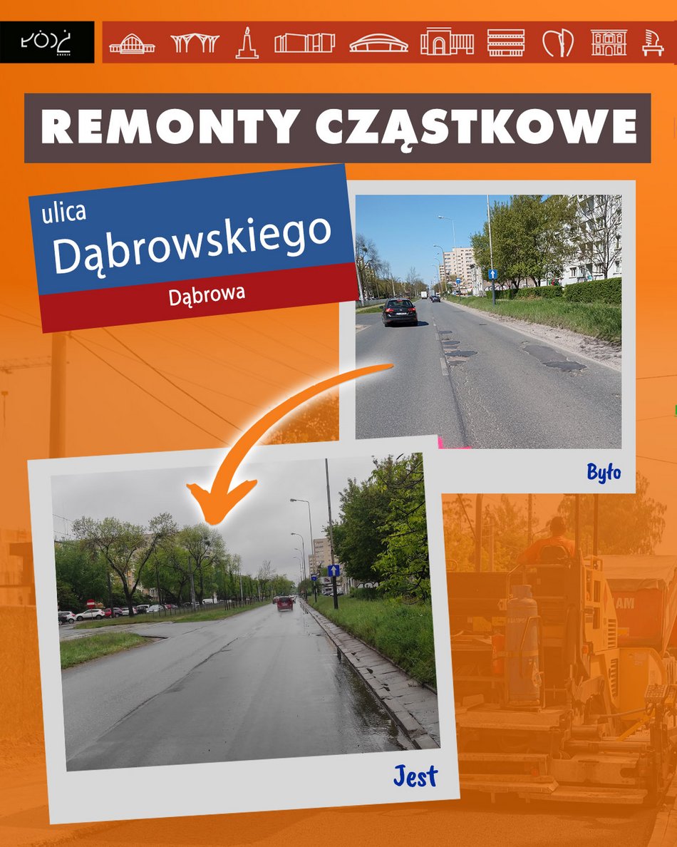 Remont cząstkowy ul. Dąbrowskiego - przed i po