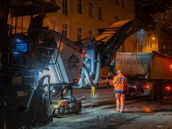 Remont Żeromskiego w nocy