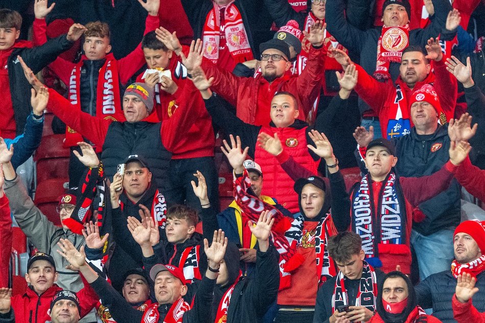 Kibice na meczu Widzewa Łódź z Radomiakiem Radom