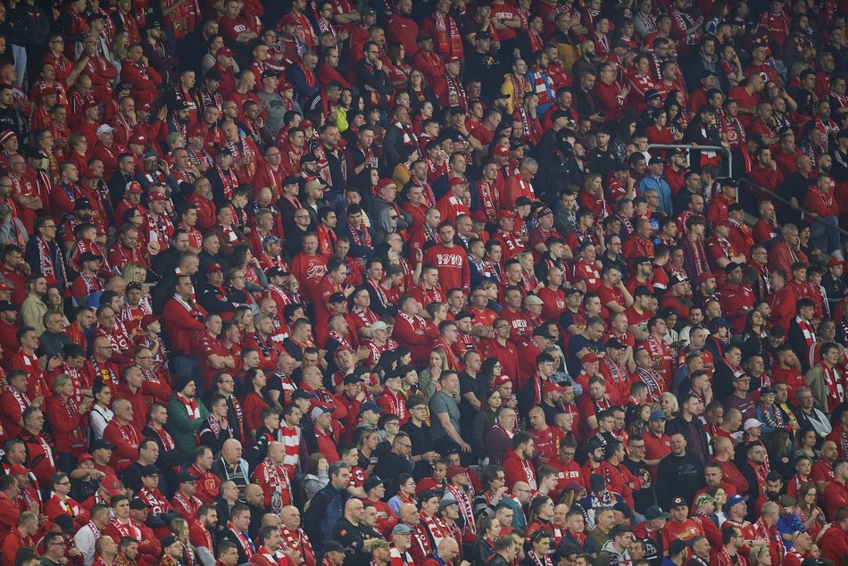 Kibice Widzewa Łódź na trybunach podczas meczu z Górnikiem Zabrze