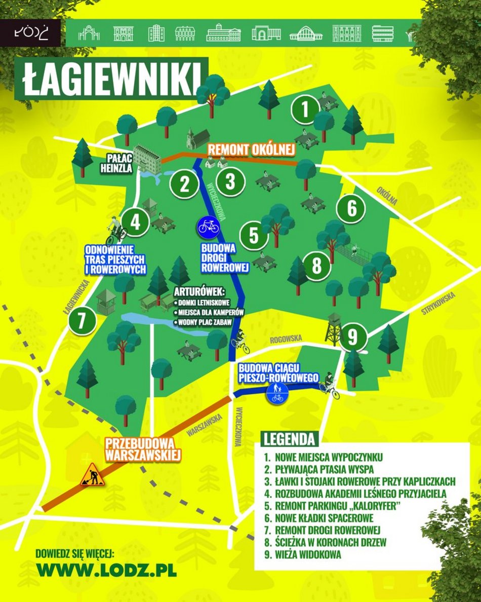 Łódź. Nowe inwestycje w Łagiewnikach. Ścieżka w koronie drzew, wieża widokowa, kładki i więcej