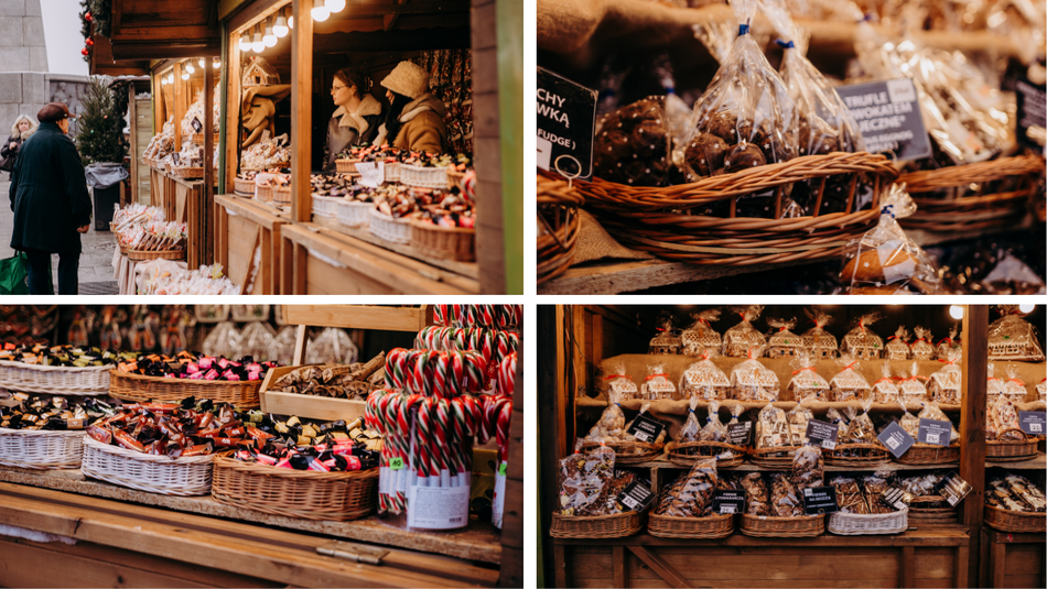 Łódź. Jarmark Bożonarodzeniowy na placu Wolności w Łodzi stoiska, kramy