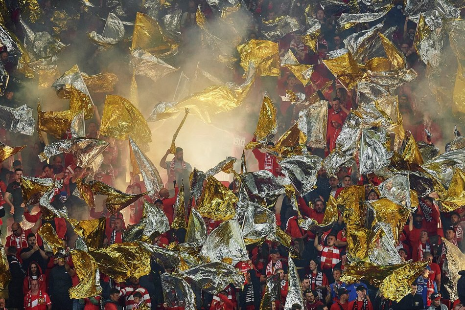 Kibice Widzewa Łódź na trybunach podczas meczu z Górnikiem Zabrze