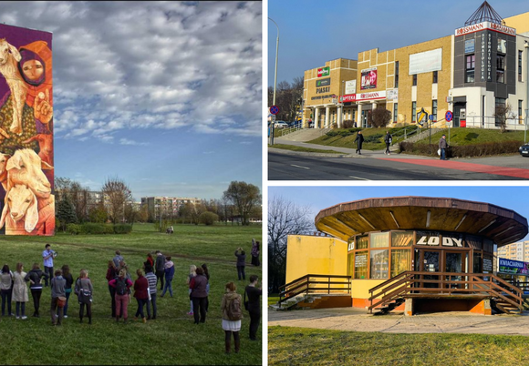 Mural Inti na wieżowcu przy Wyszyńskiego, CH Piaski, pawilon Okrąglak