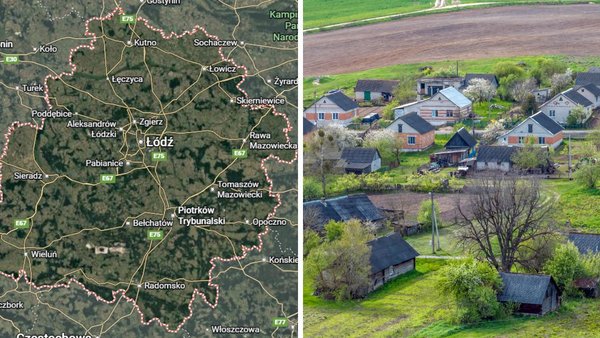 Łódź. Mapa województwa łódzkiego i wieś