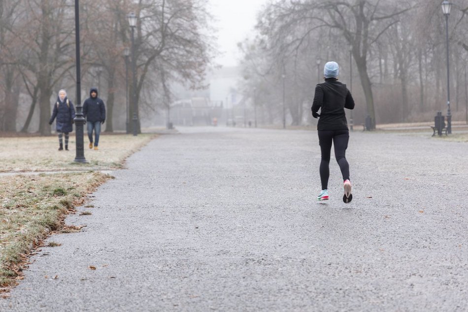 Łódź. Spacerowicze w parku Poniatowskiego