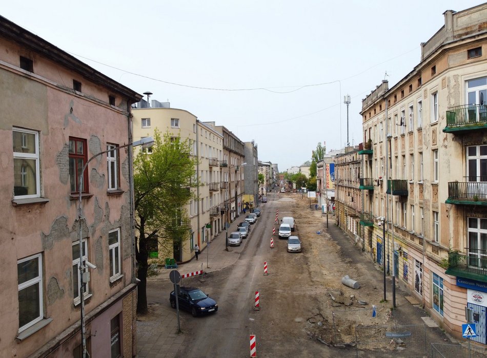 Remont ulicy Przybyszewskiego - zdjęcie z lotu ptaka