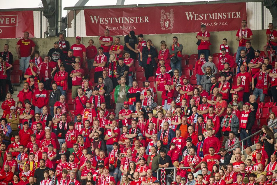 Kibice na meczu Widzewa Łódź z Lechem Poznań