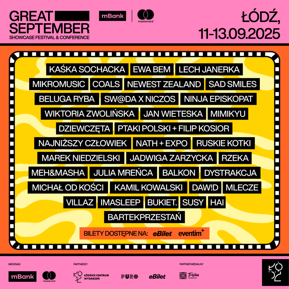 Łódź. Great September 2025. Kaśka Sochacka, Ewa Bem, Lech Janerka. Ruszyła sprzedaż karnetów!