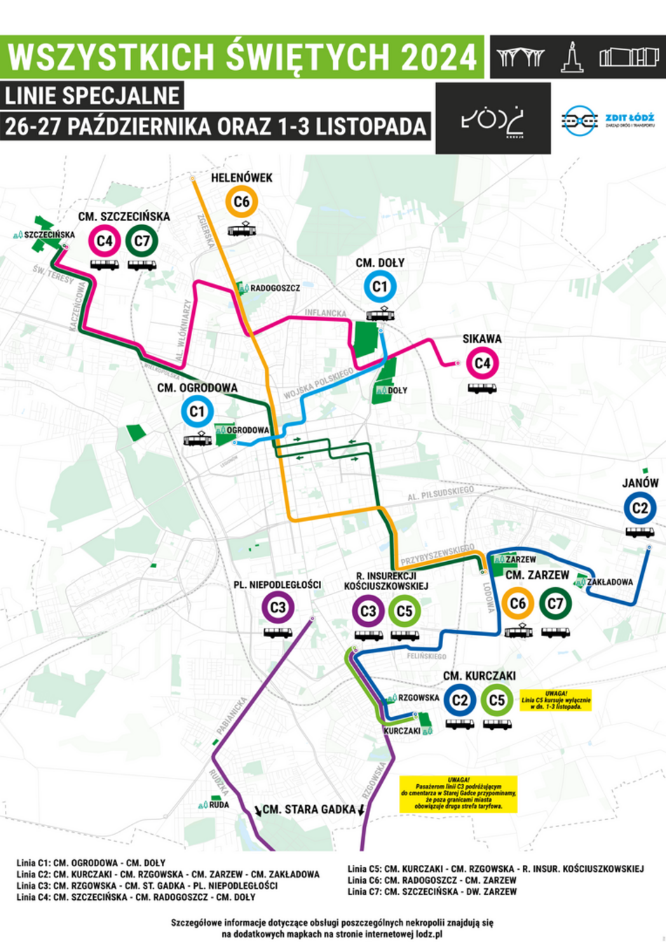 Jak dojechać na cmentarze w Łodzi we Wszystkich świętych 2024