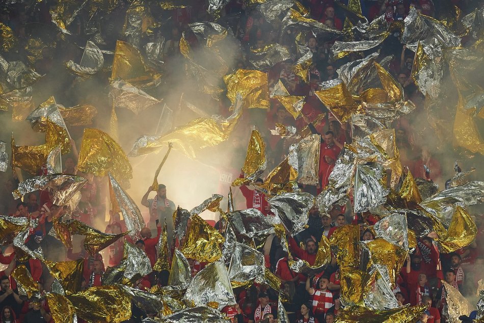 Kibice Widzewa Łódź na trybunach podczas meczu z Górnikiem Zabrze