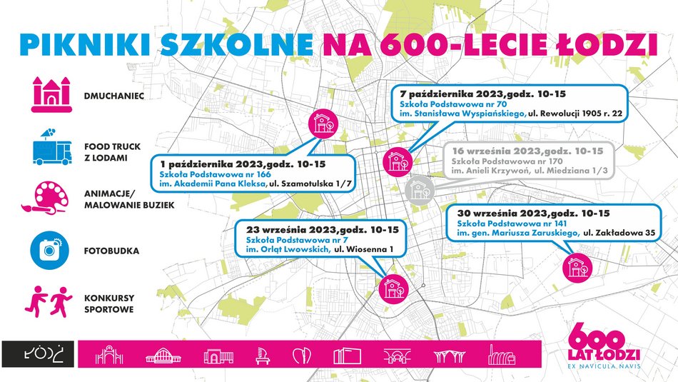Pikniki szkolne na 600. Urodziny Łodzi - mapa
